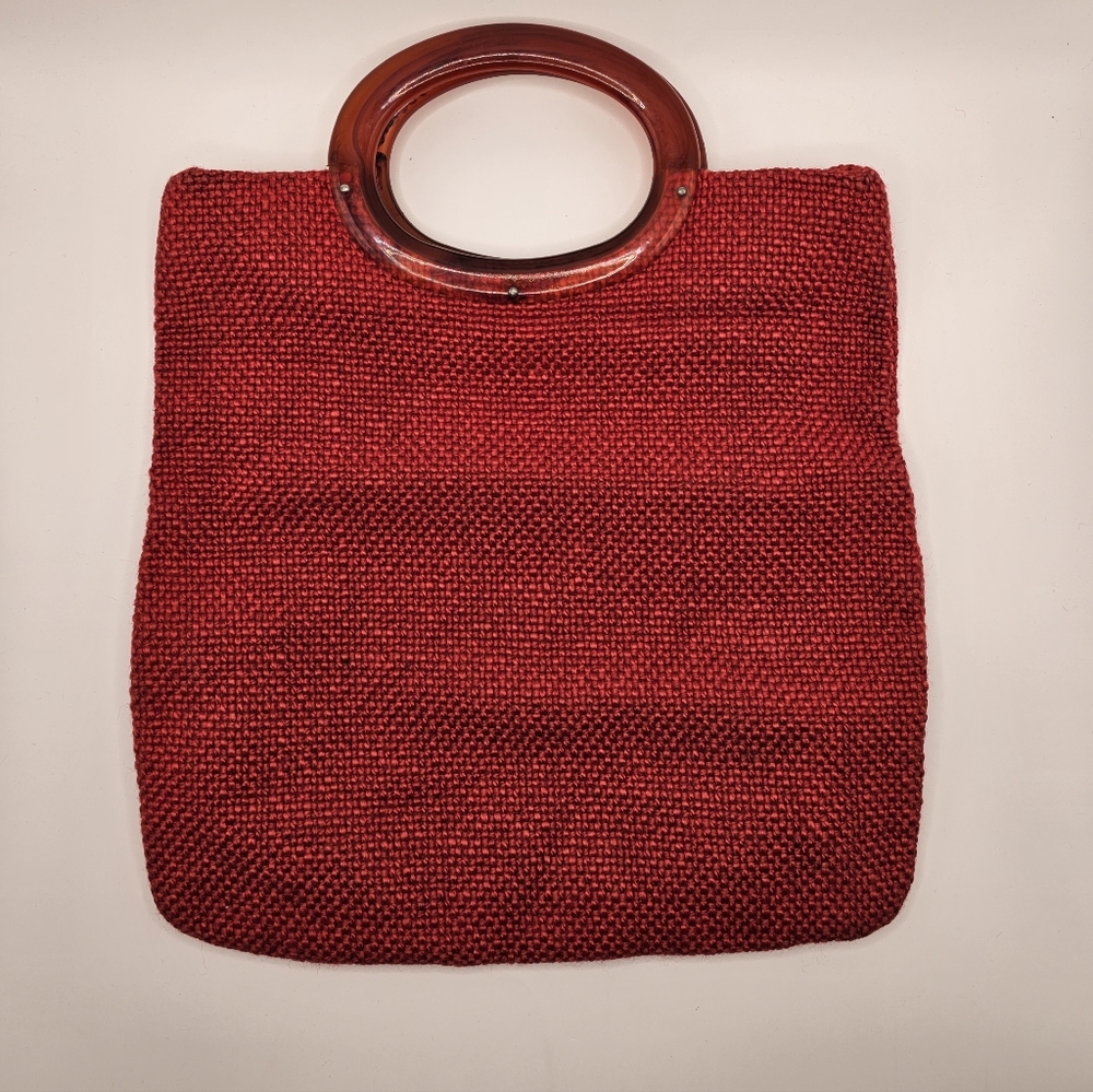 Vintage Julius Resnick J.R. Miami Red Woven Handbag with Bakelite Handles